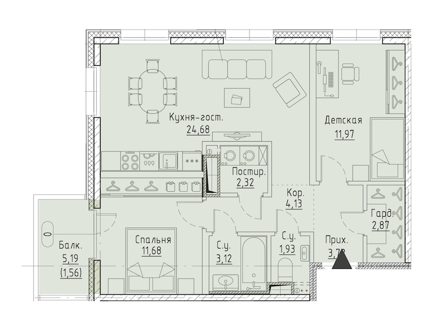 2-комнатная квартира 66.42 м², 7/9 эт., ЖК «LEGENDA Чёрная речка 41»